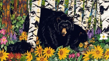 Camas Creek Bears detrás de abedul Pinturas al óleo